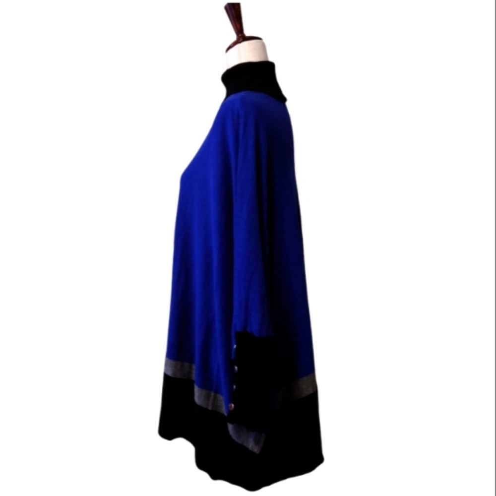 NY&C New York & Company Knit Turtleneck Poncho Sweater Cobalt Blue Black Gray - Picture 3 of 7
